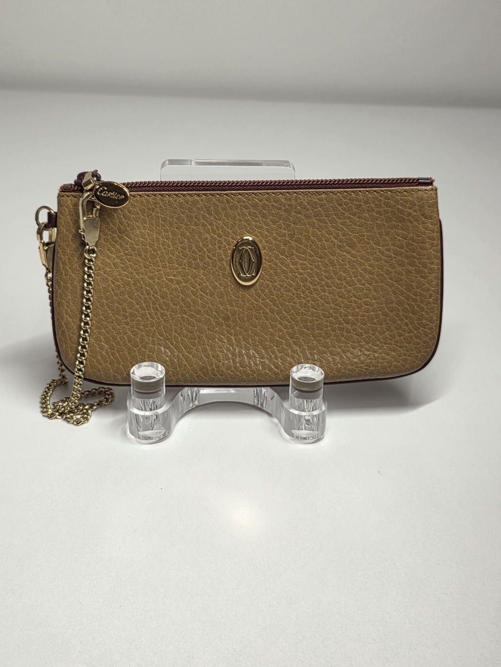 Cartier Gold Leather Wristlet Pouch with Original Gold Chain